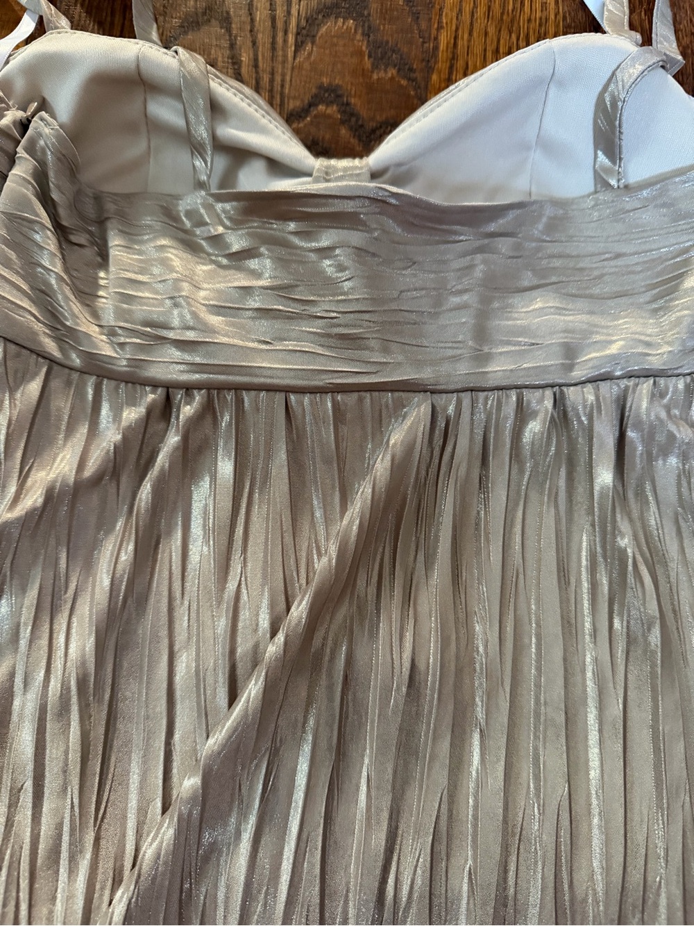 BCX Metallic Pleated Spaghetti Strap Mini Dress in Champagne - Picture 4 of 4